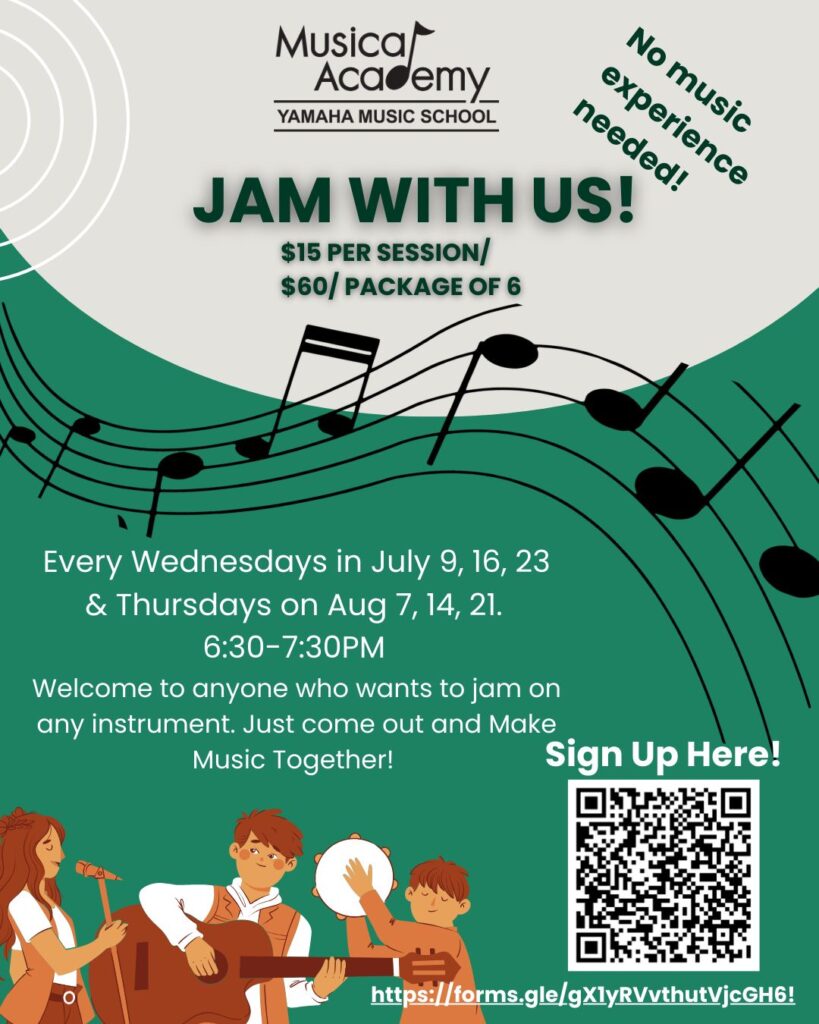 A poster by Musica Academy for their Jam With Us sessions.