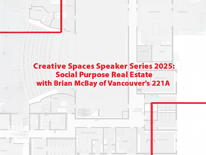 Text reading Creative Spaces Speaker Series 2025: Social Purpose Real Estate with Brian McBay of 221A