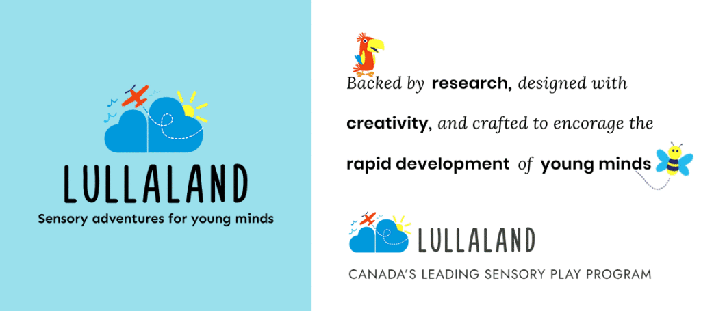 A graphic with copy: Backed by research, designed with creativity, and crafted to encourage the rapid development of young minds. Includes the Lullaland logo