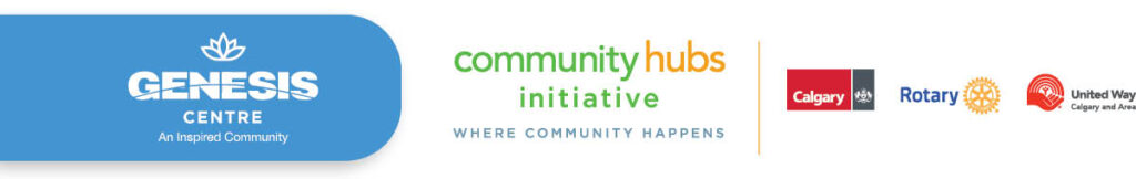 Logos for the Genesis Centre, The City of Calgary, The Rotary Club of Calgary and The United Way