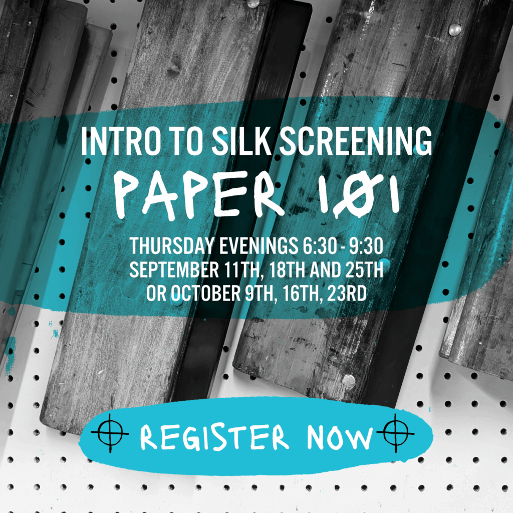 Poster for intro to silk screening paper 101.