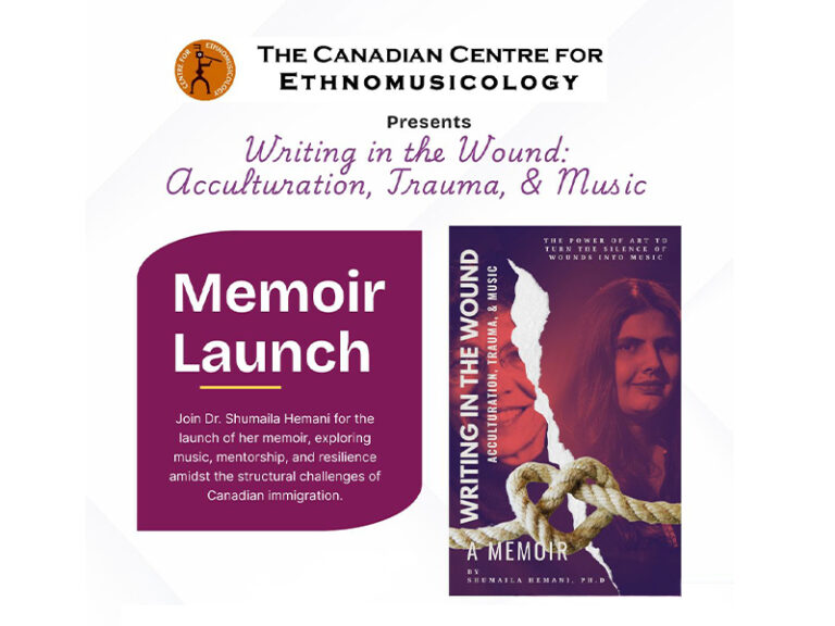 Writing in the Wound event graphic from The Canadian Centre for Ethnomusicology