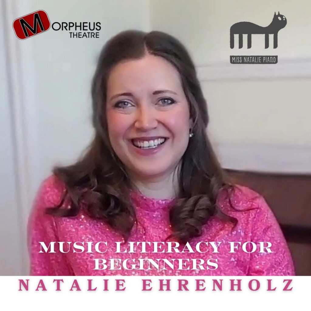 Graphic for the Music Literacy for beginners with Natalie Ehrenholz and her logo: Miss Natalie Piano