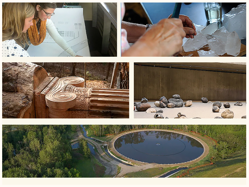 Photos of exhibits clockwise from top left: WATERSHED+, Fogo Island, Pictures of the Future, Dynamic Environment Lab and Dale Hodges Park