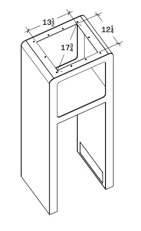 A design line drawing with dimensions for a box to display artwork.